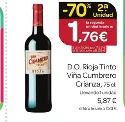 Supermercados El Jamón D.O. Rioja Tinto Viña Cumbrero Crianza oferta