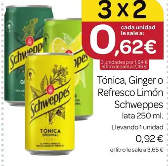 Supermercados El Jamón SCHWEPPES Tónica, Ginger o Refresco Limón oferta