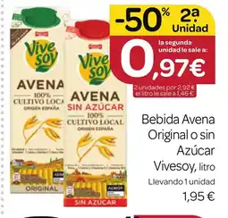 Supermercados El Jamón VIVESOY Bebida Avena Original o sin Azúcar oferta