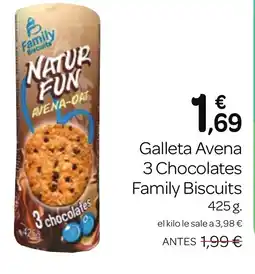 Supermercados El Jamón FAMILY BISCUITS Galleta Avena 3 chocolates oferta