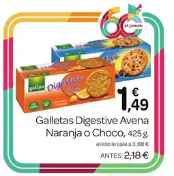 Supermercados El Jamón Galletas Digestive Avena Naranja o Choco oferta