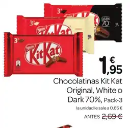Supermercados El Jamón Chocolatinas Kit Kat Original, White o Dark 70%, Pack-3 oferta