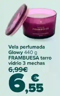 Carrefour Vela perfumada glowy frambuesa tarro vidrio 3 mechas oferta