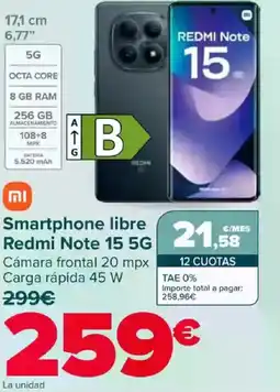 Carrefour Smartphone libre Redmi Note 15 5G oferta