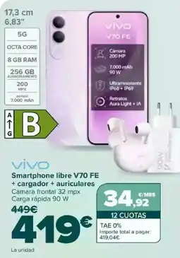 Carrefour VIVO Smartphone libre V70 FE + cargador + auriculares oferta