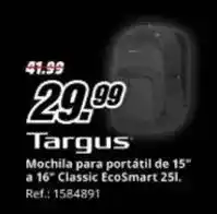 MediaMarkt Targus - mochila para portátil de 15 a 16° classic ecosmart oferta