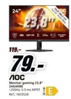 MediaMarkt Gaming - aoc monitor gaming 23.8 24g4thre oferta