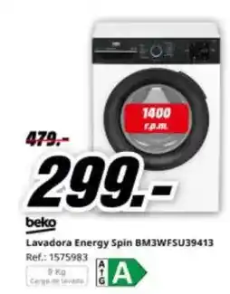 MediaMarkt Beko - lavadora energy spin bm3wfsu39413 oferta