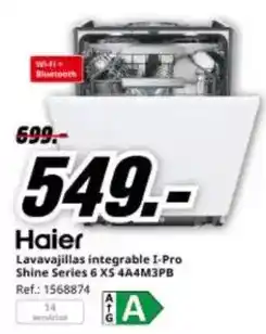 MediaMarkt Haier - lavavajillas integrable i-pro shine series 6 xs 4a4m3pb oferta