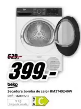 MediaMarkt Beko - secadora bomba de calor bm3t49240w oferta