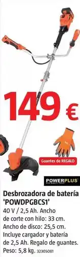 Bauhaus Power plus - desbrozadora de batería powdpgbcs1 oferta