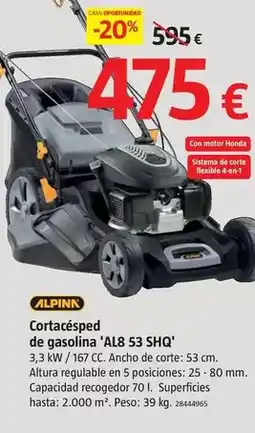 Bauhaus Alpina - cortacésped de gasolina al8 53 shq oferta