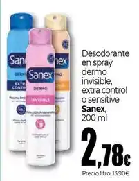 Unide Market Sanex - desodorante en spray dermo invisible, extra control o sensitive oferta