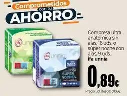 Unide Market Ifa unnia - compresa ultra anatómica sin alas, o súper noche con alas oferta