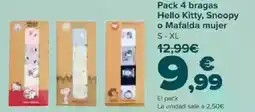 Carrefour Pack 4 bragas Hello Kitty, Snoopy o Mafalda mujer oferta
