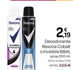 Supermercados El Jamón REXONA Desodorante Cobalt o Invisible B&W, spray oferta