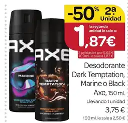 Supermercados El Jamón AXE Desodorante Dark Temptation, Marine o Black oferta