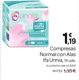 Supermercados El Jamón IFA UNNIA Compresas Normal con Alas oferta