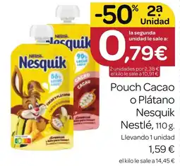 Supermercados El Jamón Pouch Cacao o Plátano Nesquik Nestlé oferta
