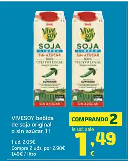HiperDino VIVESOY bebida de soja original o sin azúcar oferta