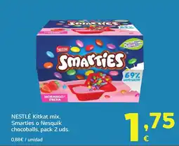 HiperDino NESTLÉ Kitkat mix, Smarties o Nesquik chocoballs, pack 2 uds. oferta