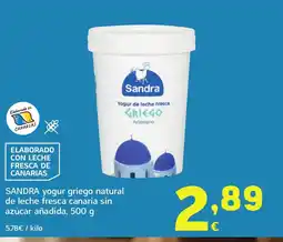 HiperDino SANDRA yogur griego natural de leche fresca canaria sin azúcar añadida oferta