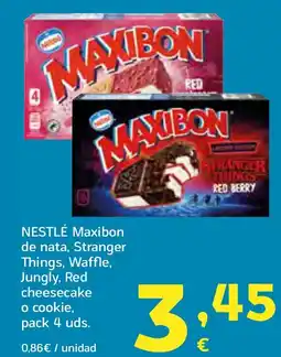 HiperDino NESTLÉ Maxibon de nata, Stranger Things, Waffle, Jungly, Red cheesecake o cookie, pack 4 uds. oferta