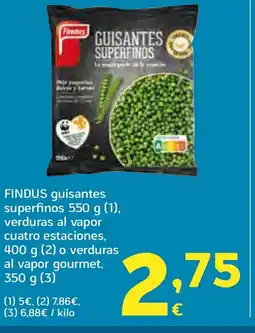 HiperDino FINDUS guisantes superfinos, verduras al vapor cuatro estaciones, o verduras al vapor gourmet oferta