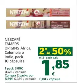 HiperDino NESCAFÉ FAMERS ORIGINS África, Colombia o India, pack 10 cápsulas oferta