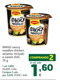 HiperDino MAGGI saucy noodles chicken sésamo, teriyaki o sweet chili oferta