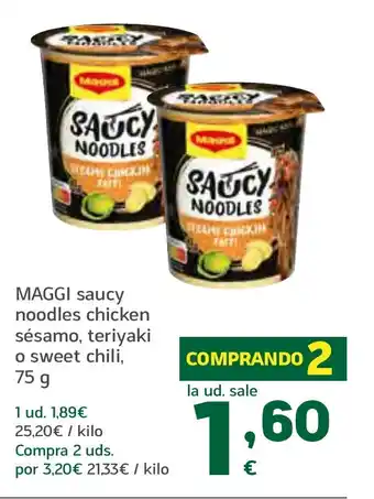 HiperDino MAGGI saucy noodles chicken sésamo, teriyaki o sweet chili oferta