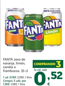 HiperDino FANTA zero de naranja, limón, sandía o frambuesa oferta
