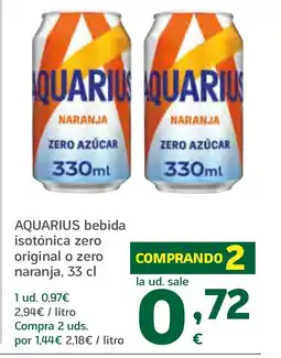 HiperDino AQUARIUS bebida isotónica zero original o zero naranja oferta