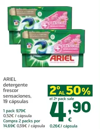 ARIEL detergente frescor sensaciones, 19 cápsulas