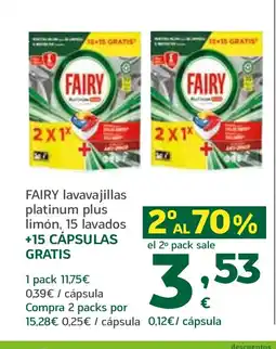 HiperDino FAIRY lavavajillas platinum plus limón, 15 lavados oferta