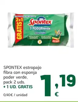 HiperDino SPONTEX estropajo fibra con esponja poder verde, pack 2 uds. oferta