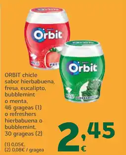 HiperDino ORBIT chicle sabor hierbabuena, fresa, eucalipto, bubblemint o menta, 46 grageas o refreshers hierbabuena o bubblemint oferta