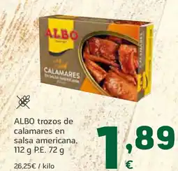 HiperDino ALBO trozos de calamares en salsa americana oferta