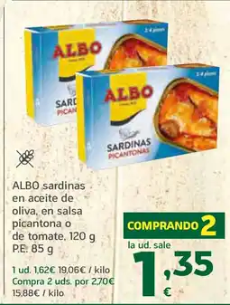 HiperDino ALBO sardinas en aceite de oliva, en salsa picantona o de tomate oferta