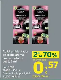 HiperDino AURA ambientador de coche aroma limpio o étnico bebé oferta