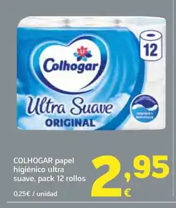 HiperDino COLHOGAR papel higiénico ultra suave, pack 12 rollos oferta