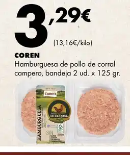 Supermercados Lupa COREN Hamburguesa de pollo de corral campero, bandeja oferta