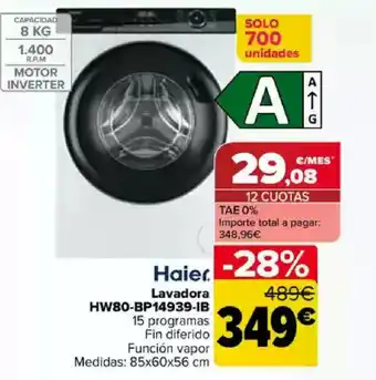 HAIER Lavadora HW80-BP14939-IB