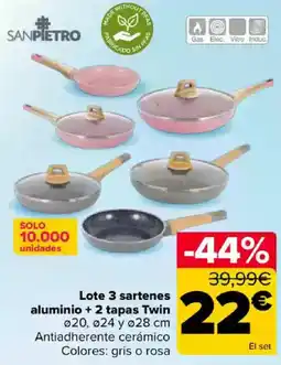 Carrefour Lote 3 sartenes aluminio + 2 tapas Twin oferta