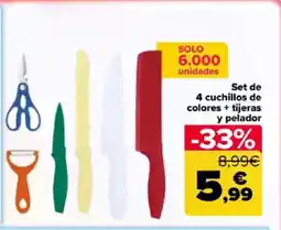 Carrefour Set de 4 cuchillos de colores + tijeras y pelador oferta