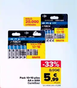 Carrefour Pack 10+10 pilas AA o AAA Carrefour oferta