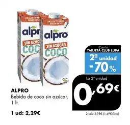 Supermercados Lupa ALPRO Bebida de coco sin azúcar oferta
