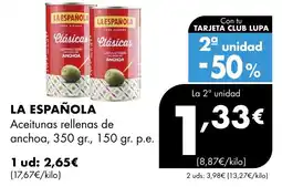 Supermercados Lupa LA ESPAÑOLA Aceitunas rellenas de anchoa oferta