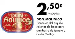 Supermercados Lupa DON MOLINICO Pimientos del piquillo rellenos de bacalao y gambas o de ternera y cerdo oferta