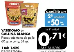 Supermercados Lupa YATEKOMO de GALLINA BLANCA Fideos orientales de pollo oferta